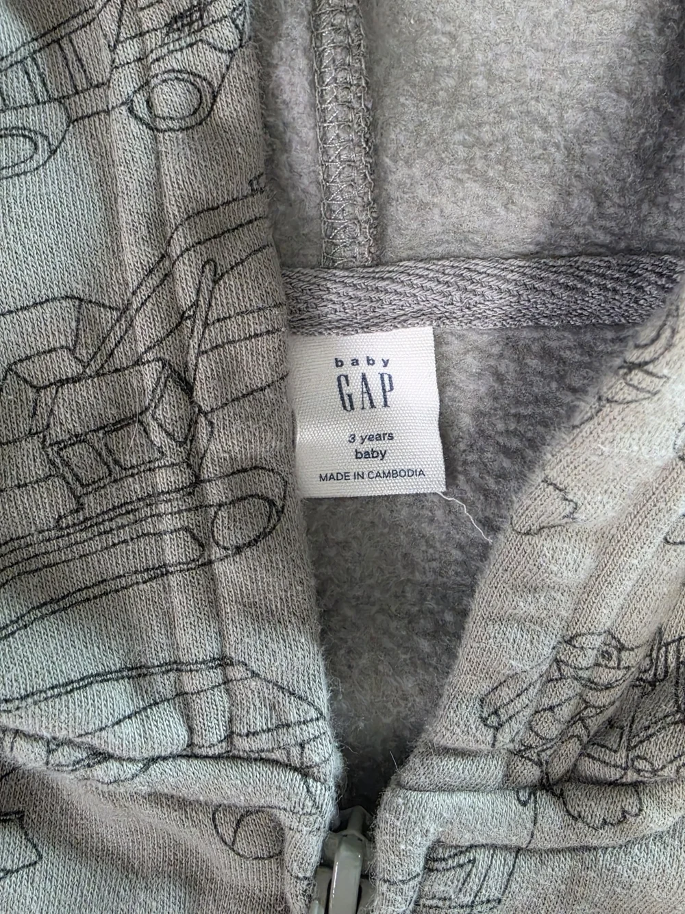Baby GAP Gray Hooded Zip Sweatshirt with Vehicle Print